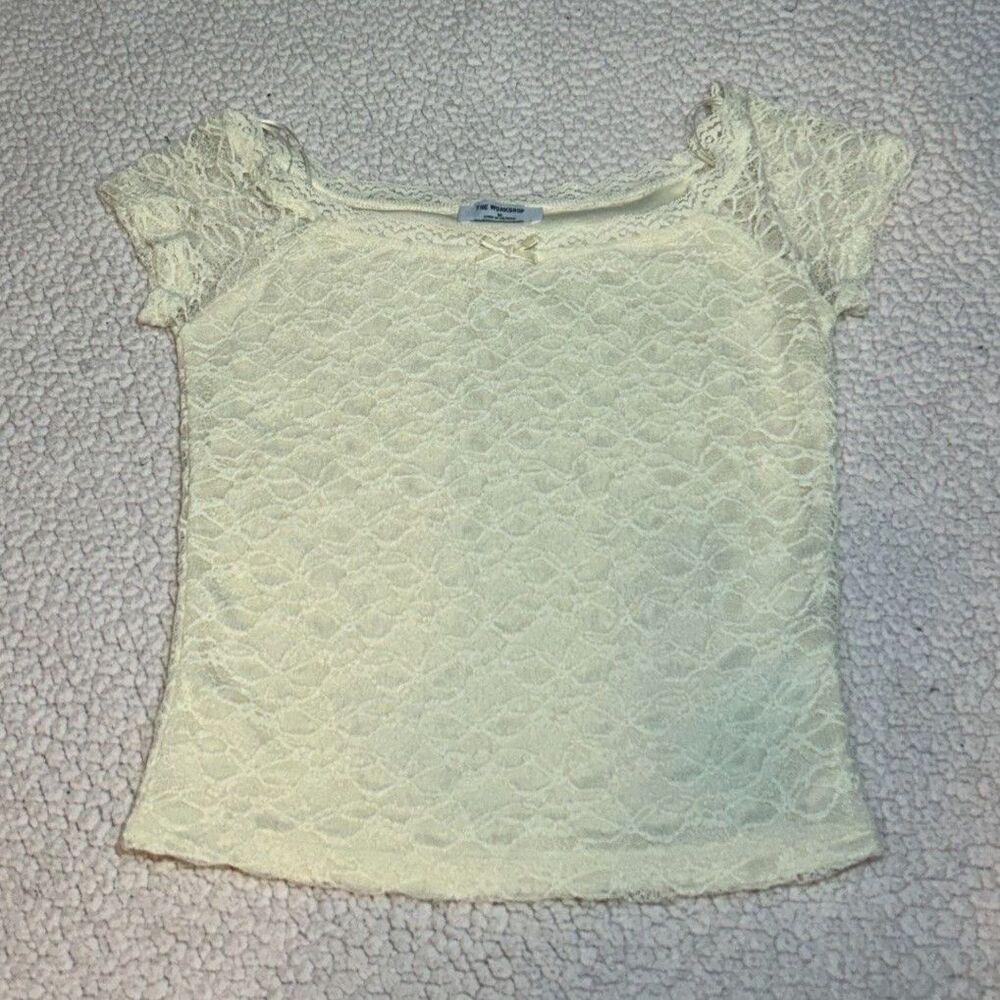 Y2K Vintage Style Coquette Off Shoulder Cream Lace Top Bow